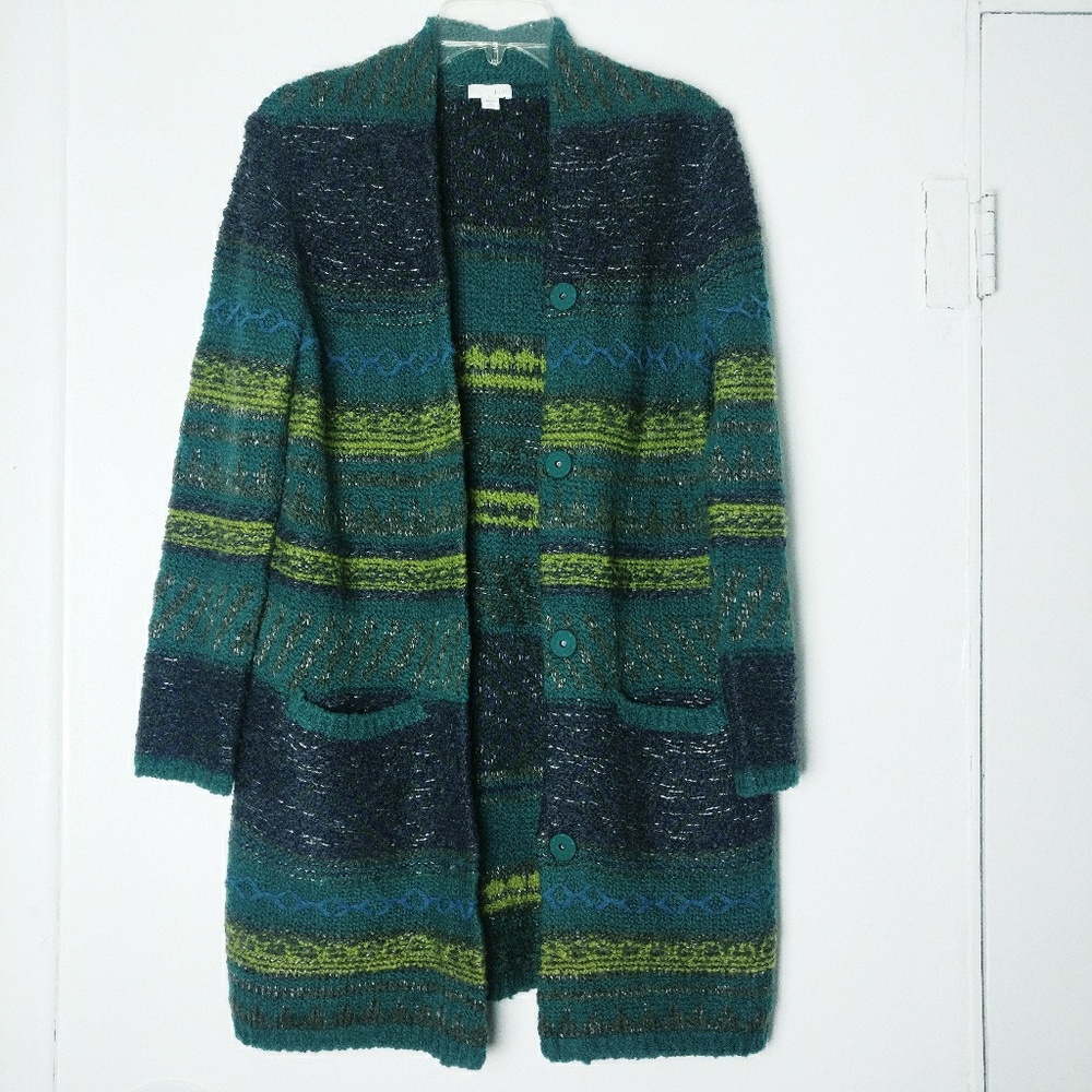 Boho J.Jill Wool Blend Button Front Long Cardigan